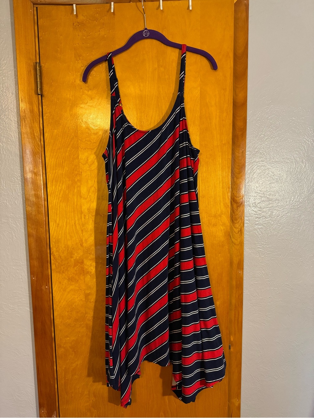 torrid Navy and Red Striped Jersey Handkerchief Trapeze Dress
